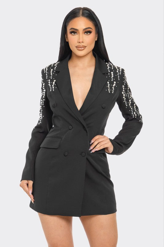 Blazer Dress With Rhinestone Detail
