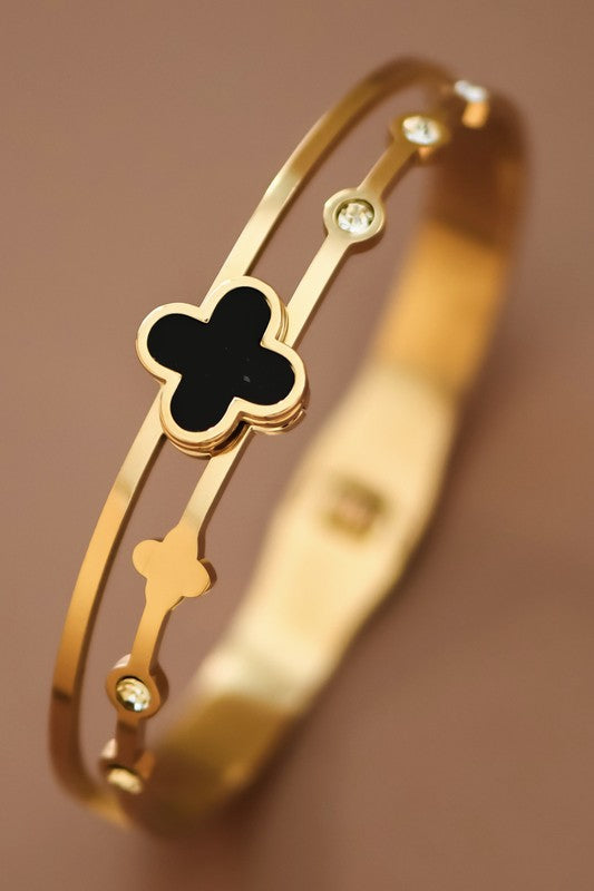Double Clover Bangle Bracelet